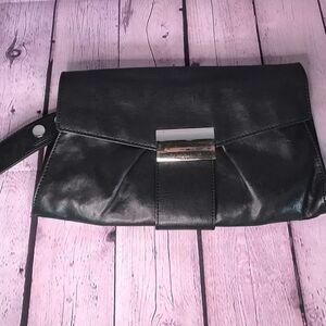 Kooba "Olive" Soft Black Leather Minimalist Clutch Handbag Detachable Handle